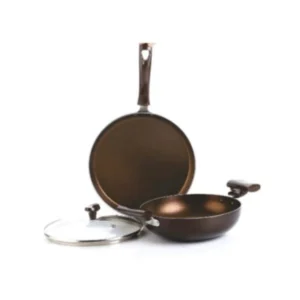 CRYSTAL COPPO TAWA WITH KADAI (FLAT TAWA 250MM+KADAI 240MM+GLASS LID 240MM)